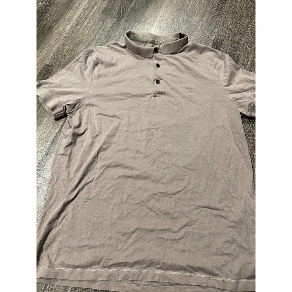 Allsaints Mens Reform Polo Shirt Brown Organic Cotton Slim Fit Large